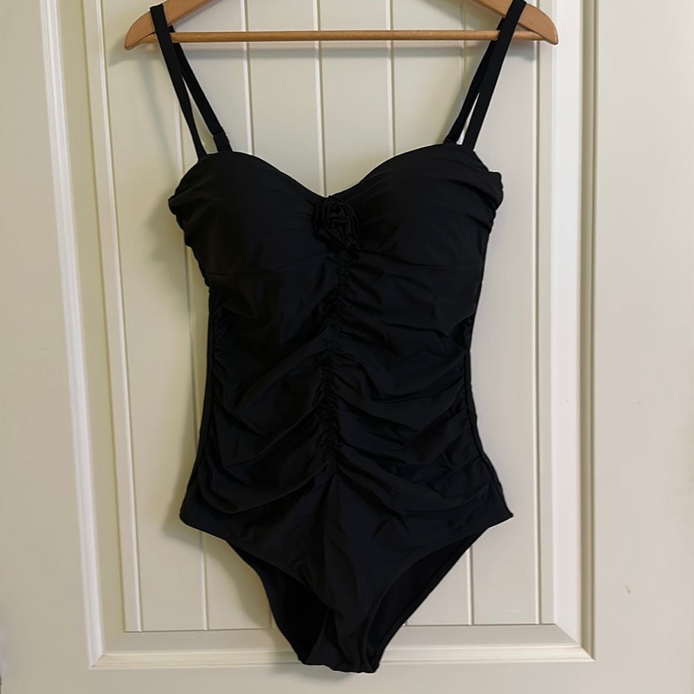 NWT! Marina West black ruched one-piece swimsuit.